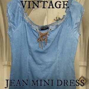 VINTAGE Jean Minidress with Leather Tie